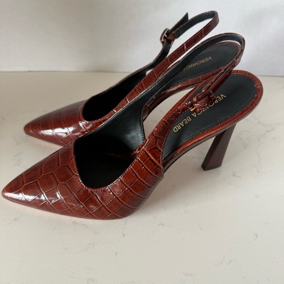 New Veronica Beard Callie Pointed Toe Slingback Pump croc embossed sepia Size:6 - Picture 4 of 5
